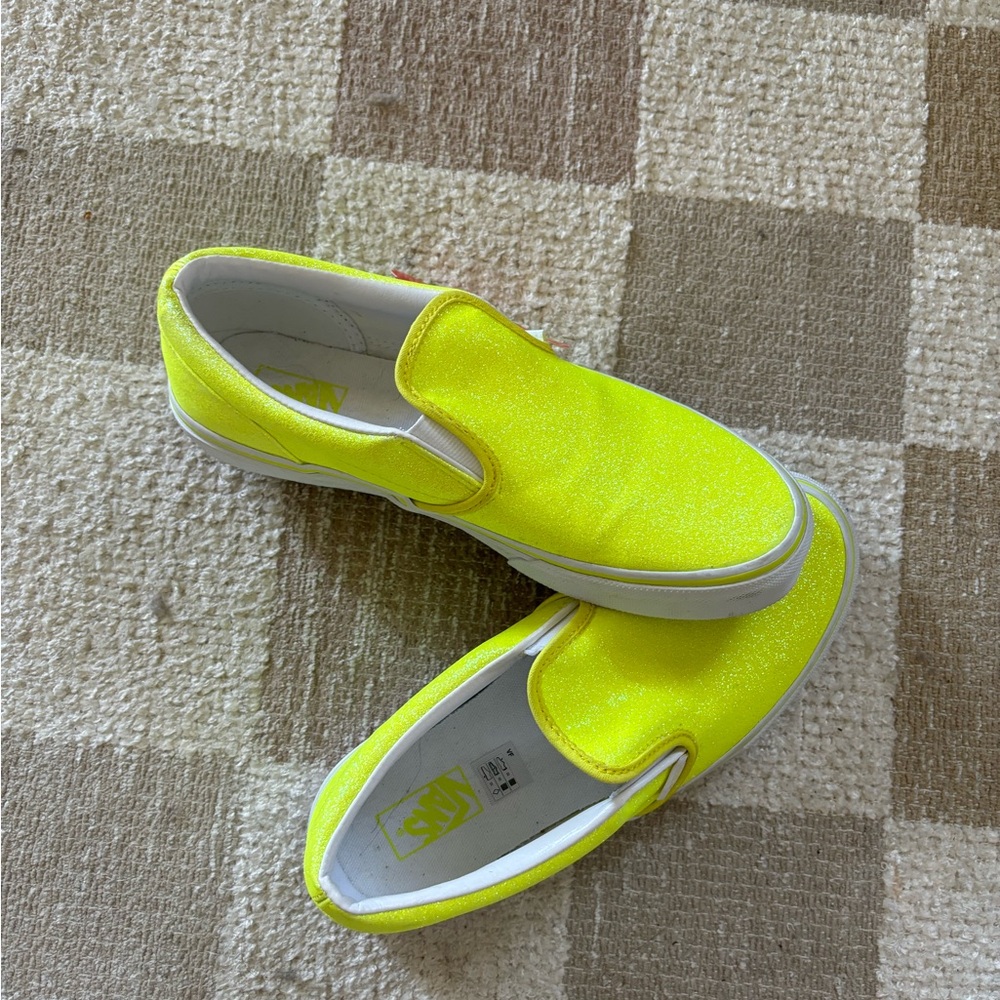Vans sparkly yellow classic slip on shoes